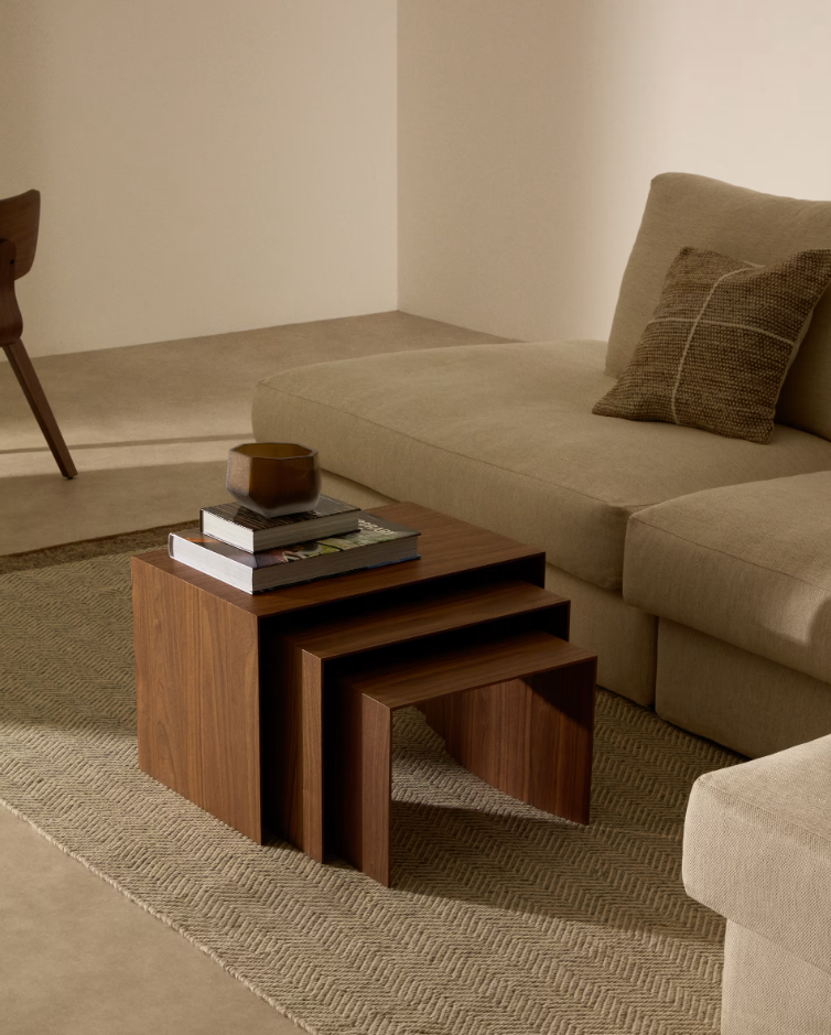 Litto nut veneer side table set