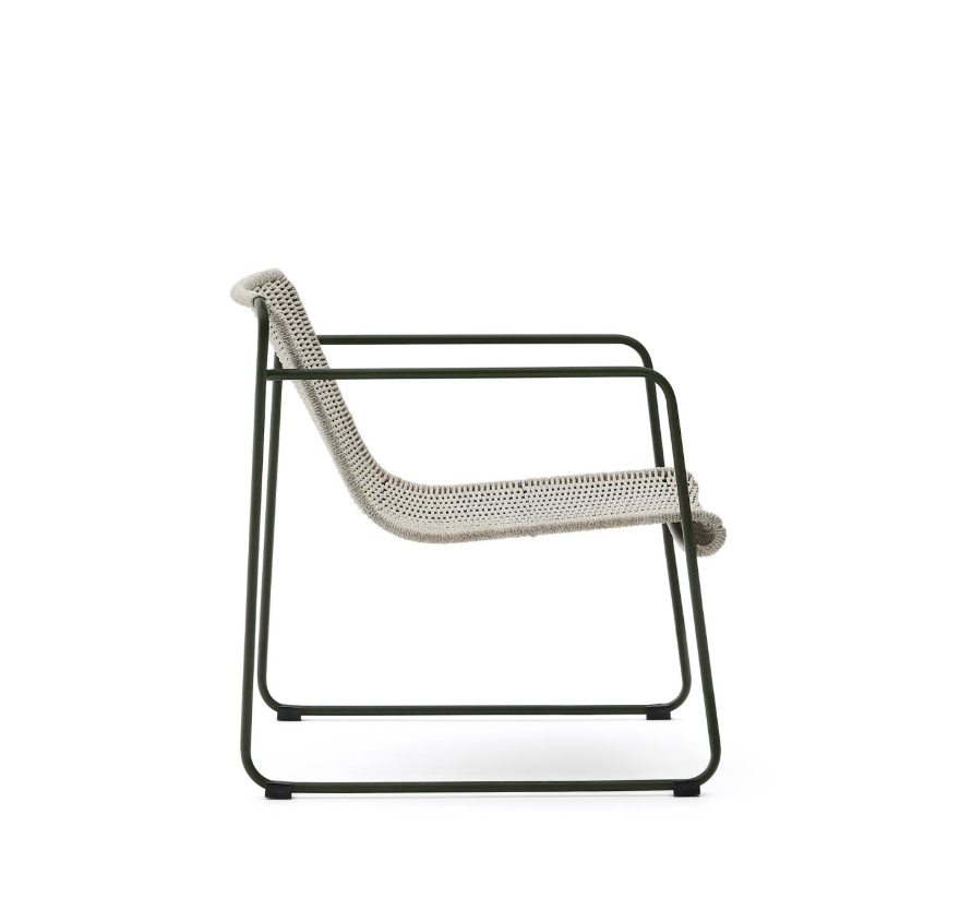 Maurina gray external armchair with a green steel base