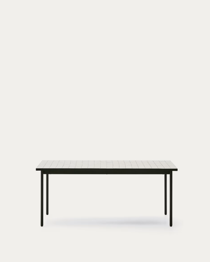 Maurin écru outer table with a green steel base