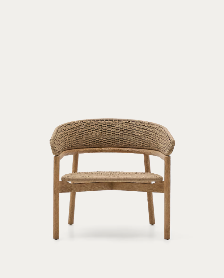 Arinella external armchair, solid acacia wood with a beige rope