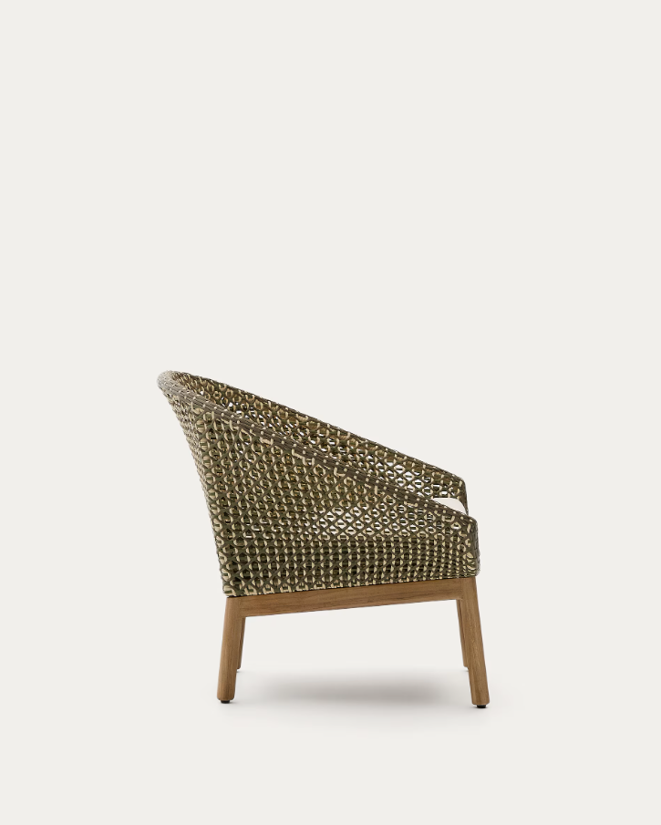 External armchair low glink teke wood with rattan seat