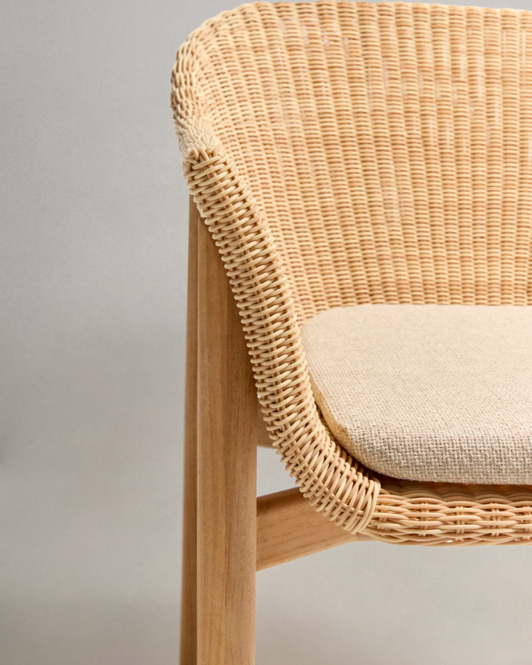 External chair galea wood teke with rattan seat