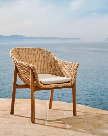 External chair galea wood teke with rattan seat