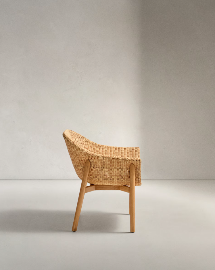 External chair galea wood teke with rattan seat