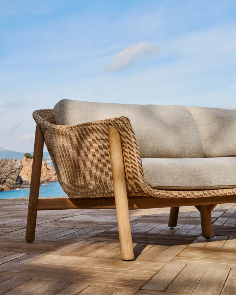 External sofa 3-person galea wood and rattan wood