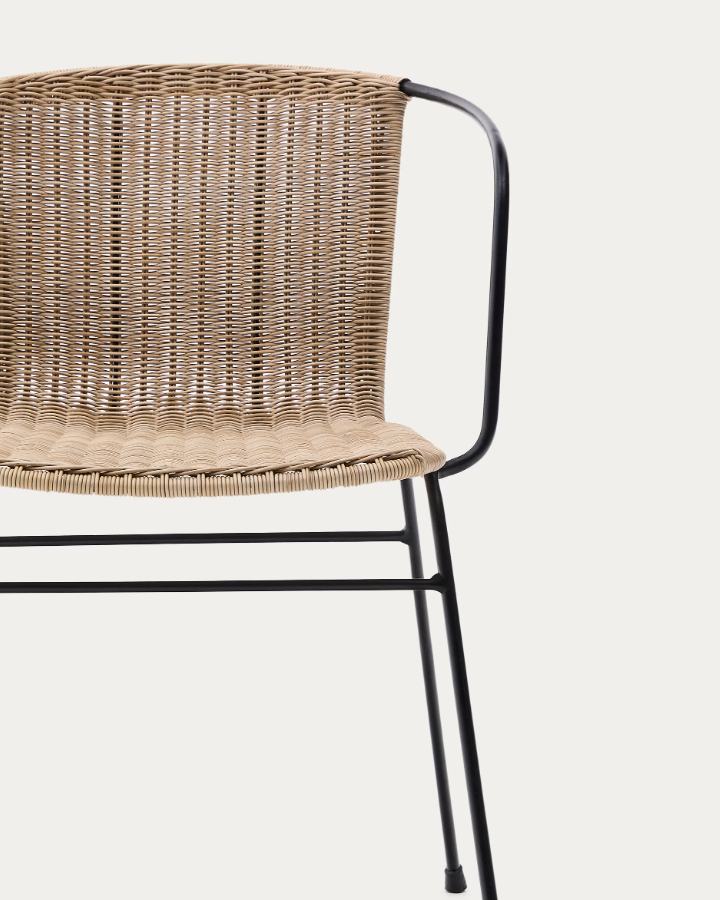 Eltiera Synthetic Rattan outer chair with steel armrests and base