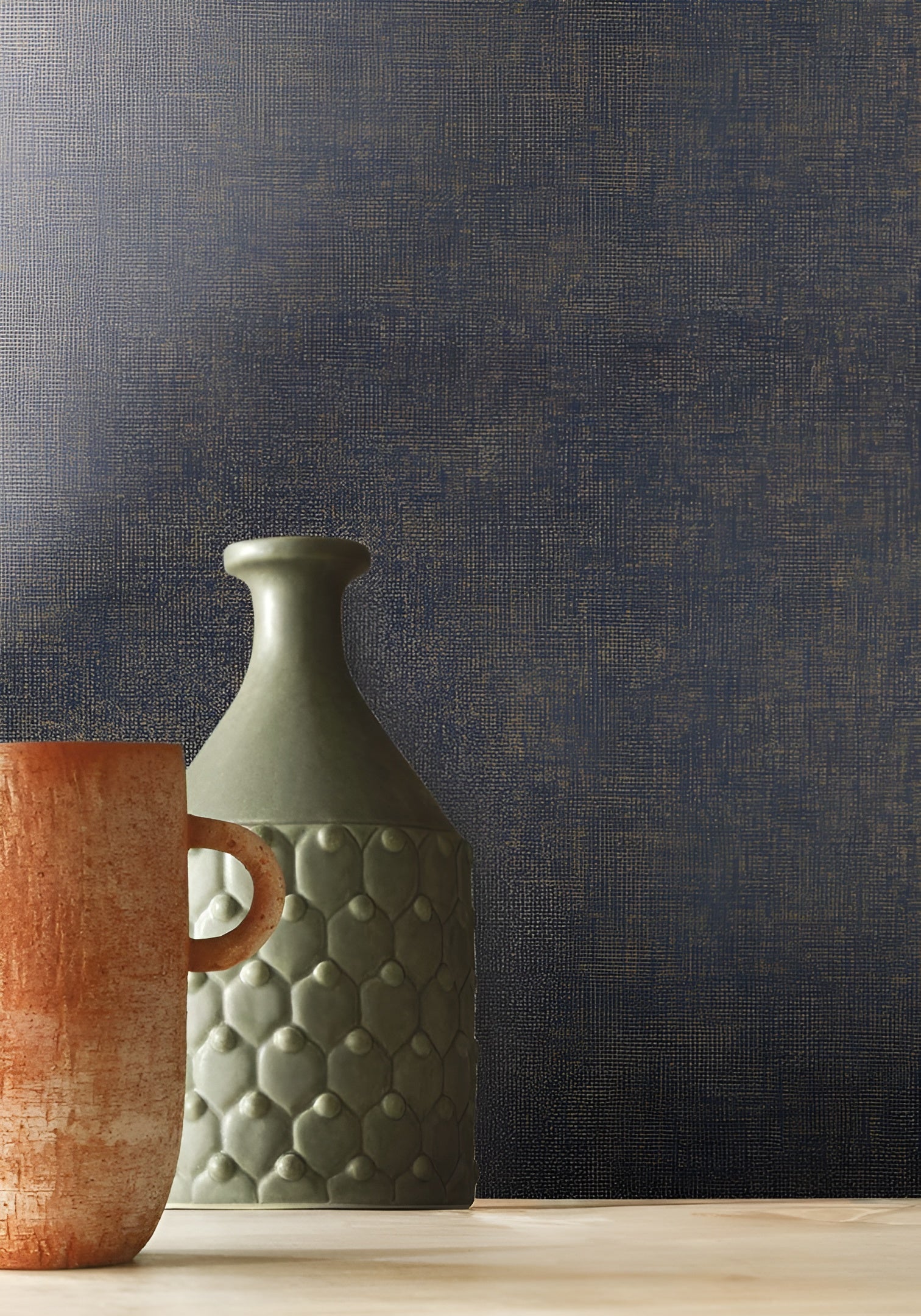 Structural wallpaper imitating linen TENERE - MARINE navy blue