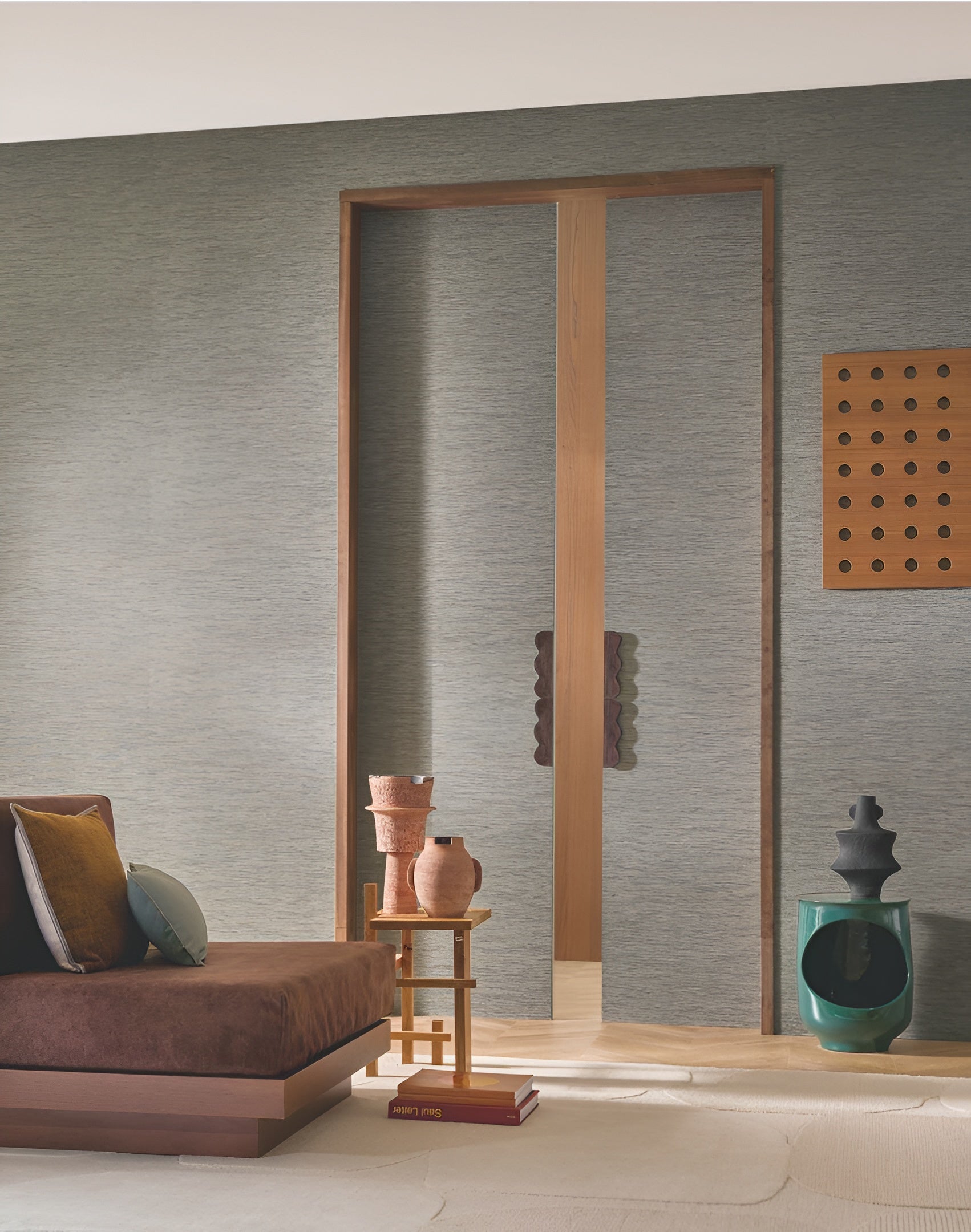 Structural wallpaper imitating jacquard fabric TATAMI - STEEL gray