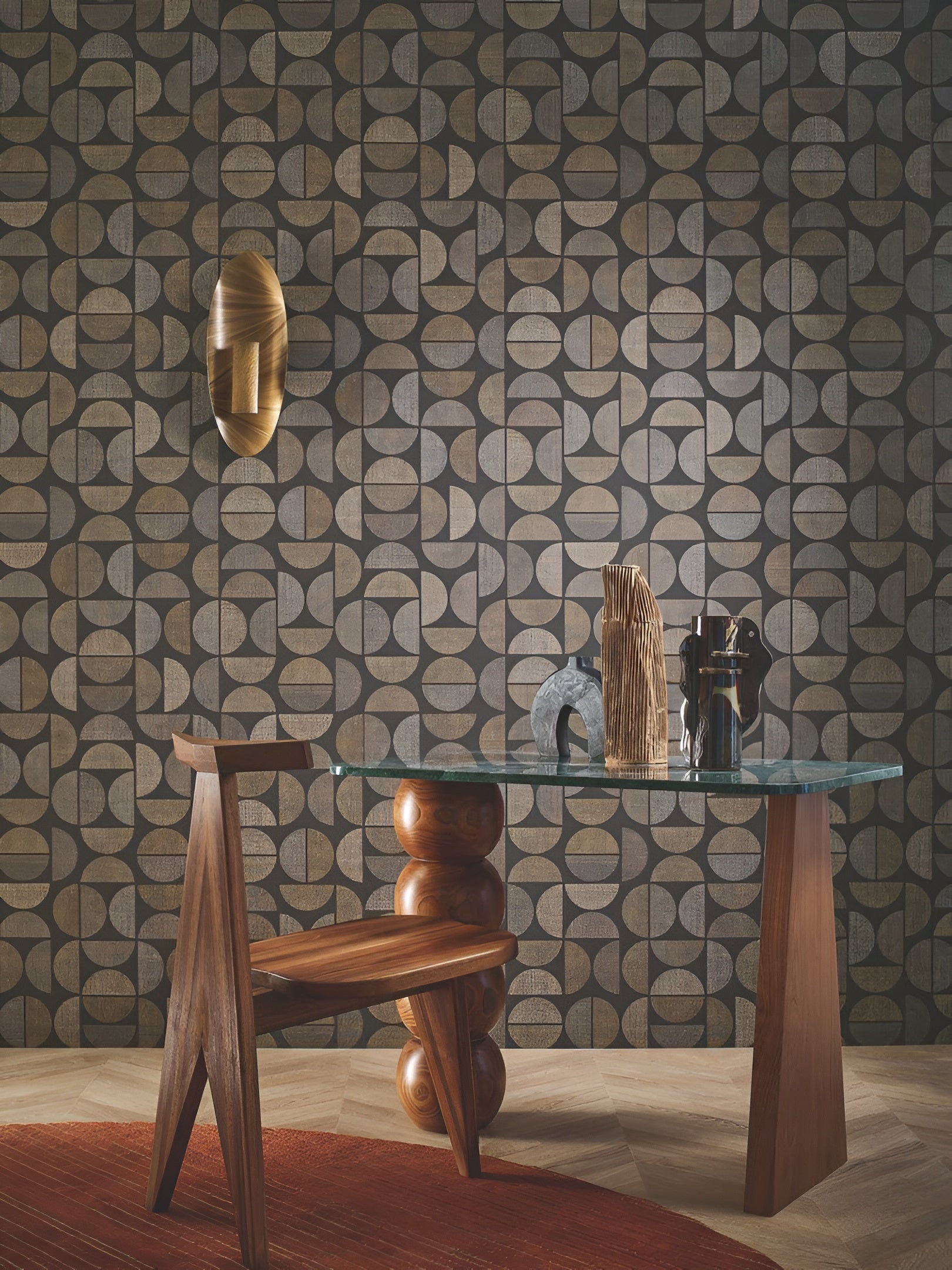 Structural vinyl wallpaper with geometric pattern DUALIS - TRAVERTINE beige