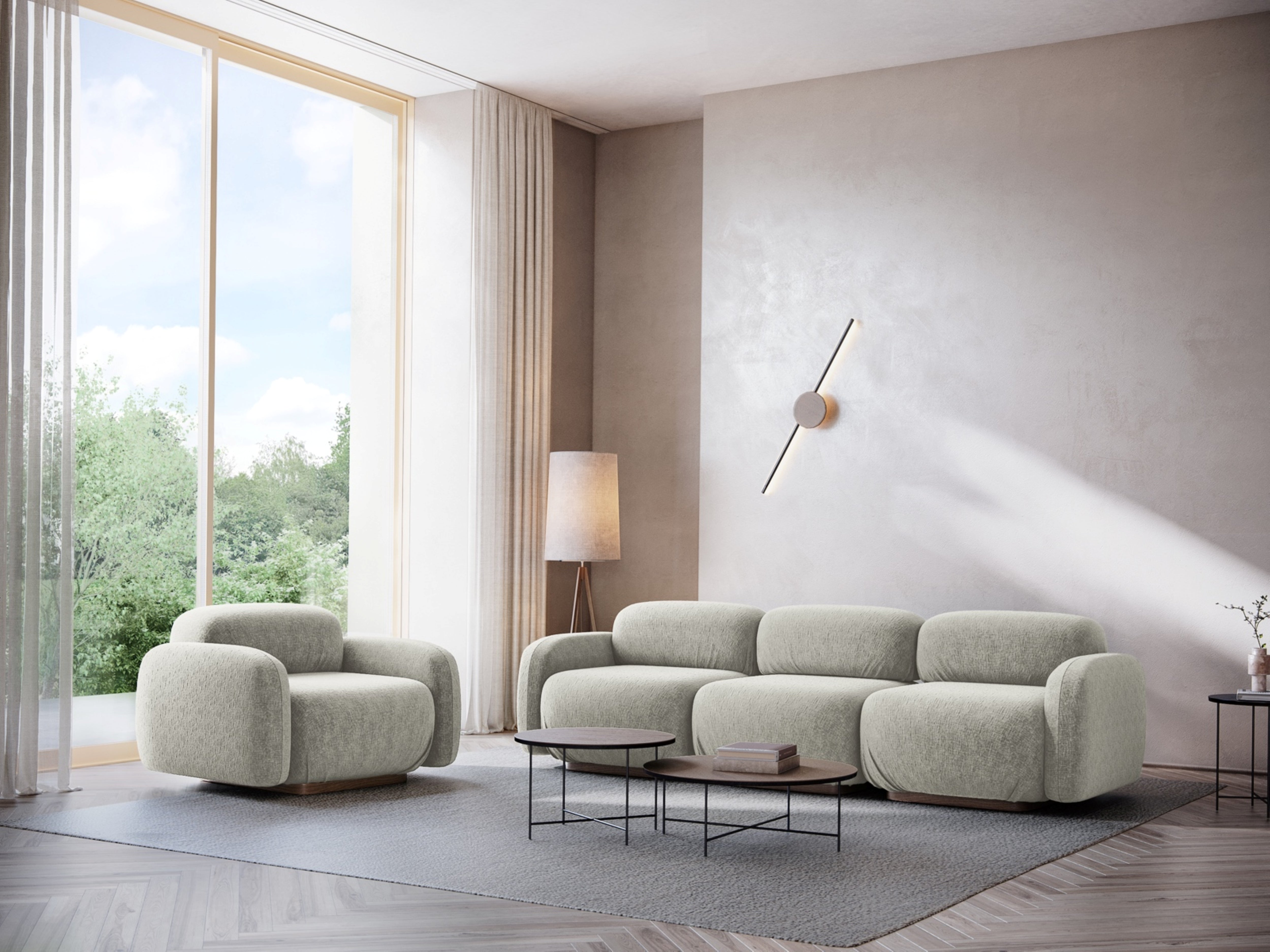 Modulares 3-Sitzer Sofa AILANI silbernes Boucle