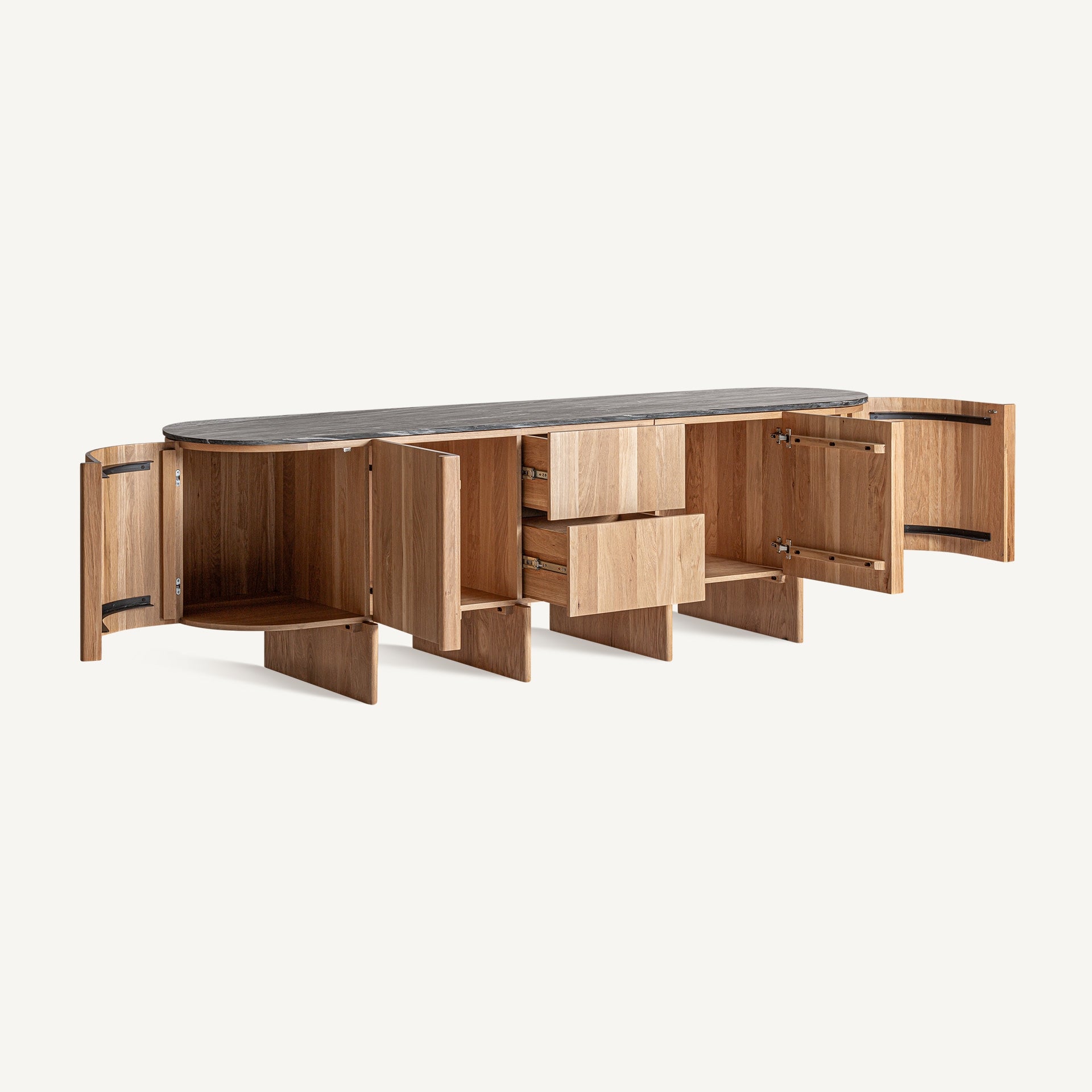 NARA Legged Chest of Drawers in Oak Wood with Marble Top