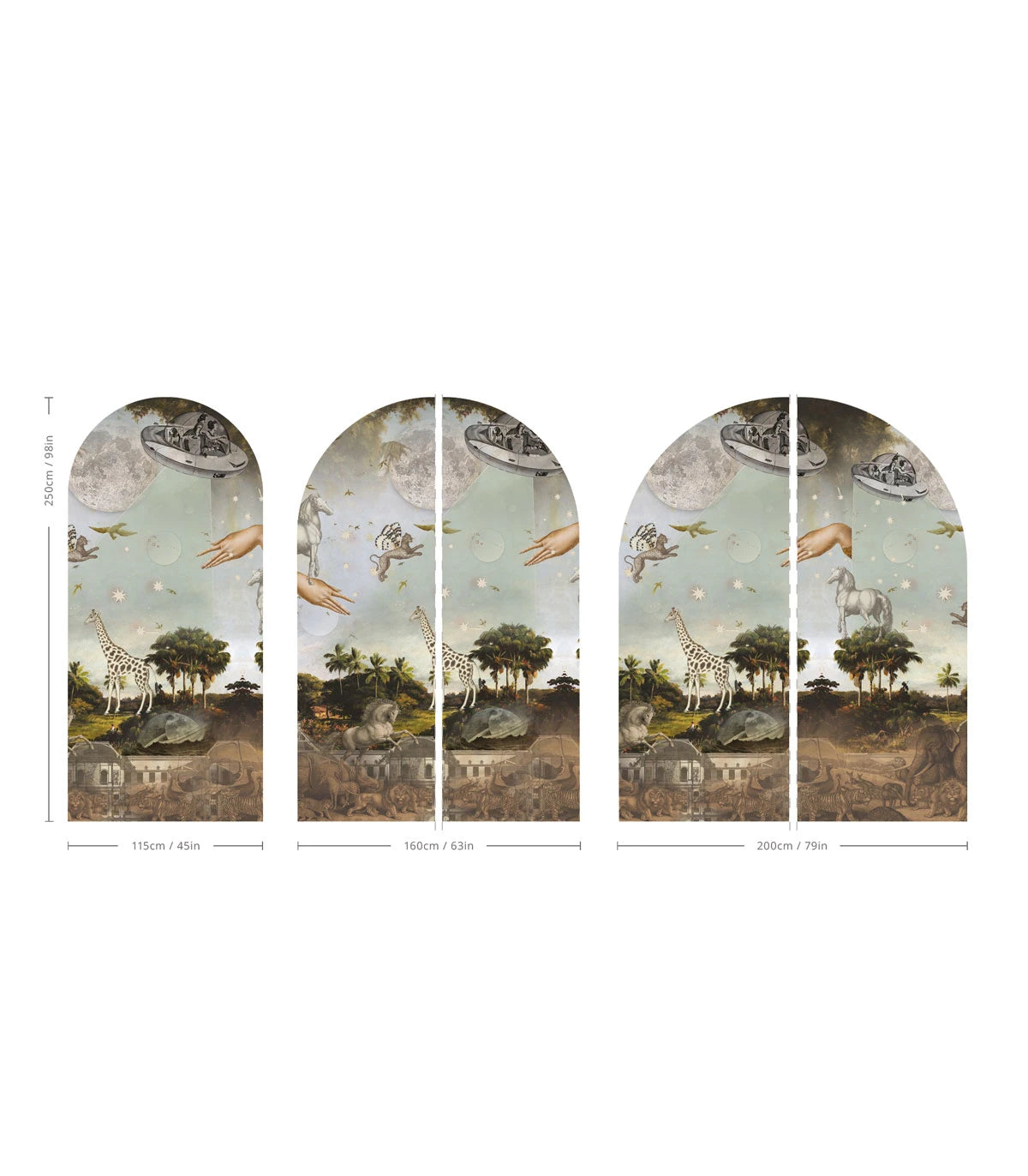 Vlies-Tapete in Bogenform STARDUST SAFARI dunkelgrün mit Blau