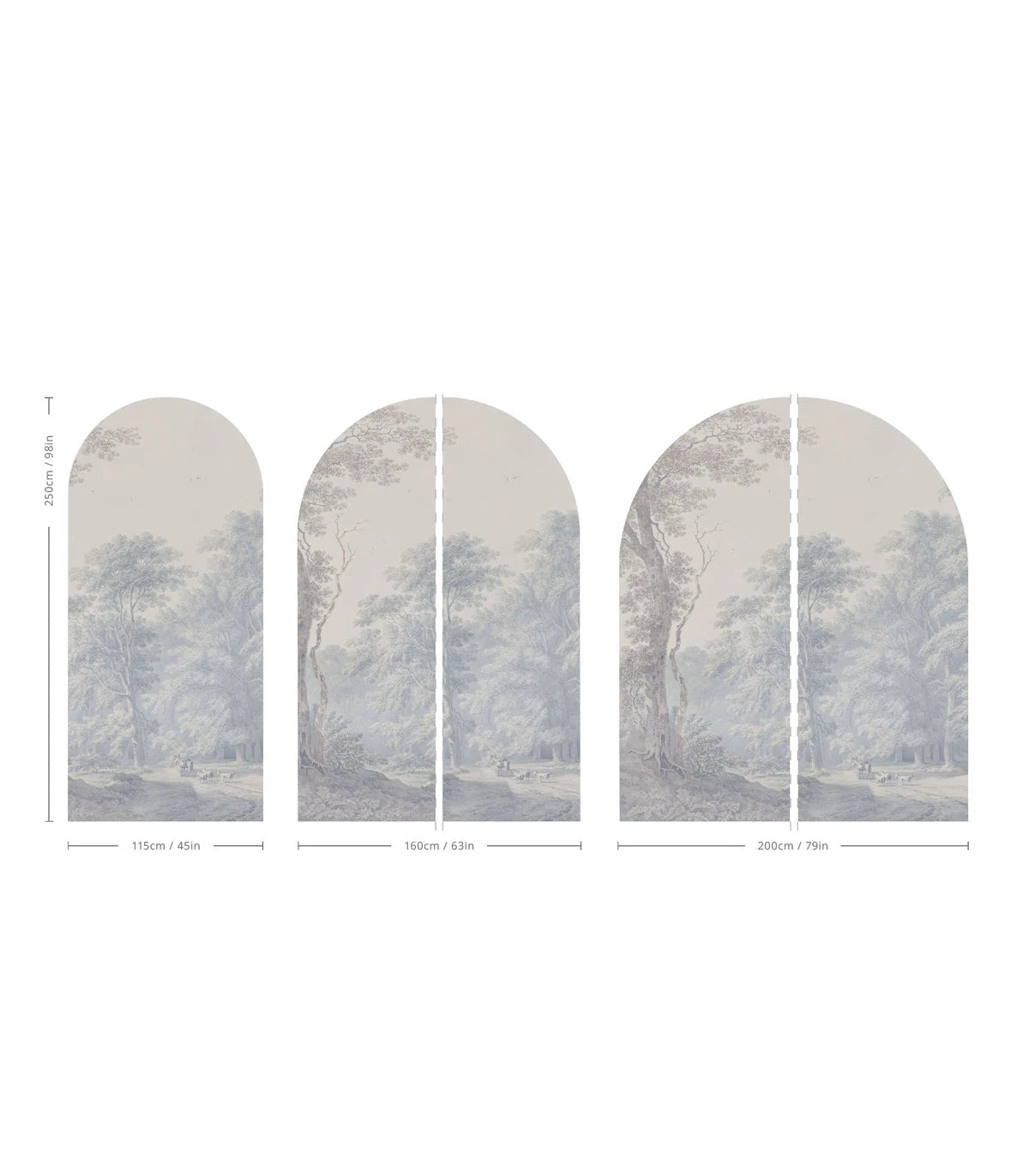Non-woven mural in the shape of an arch WATERCOLOR GROVE muted blue