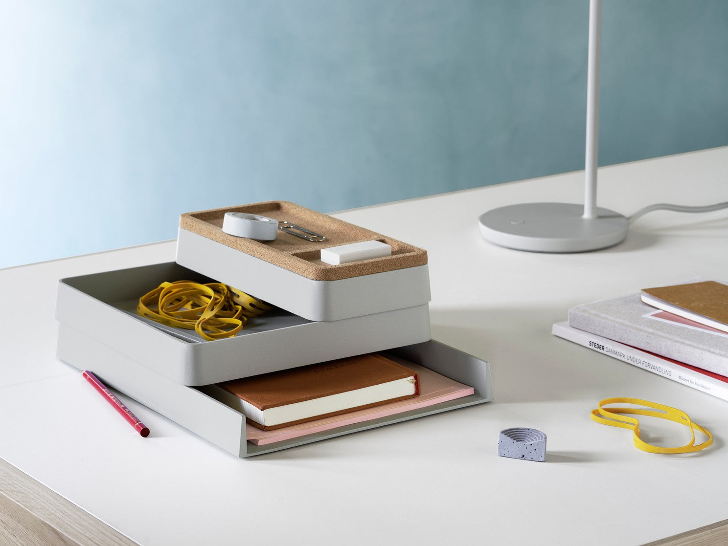 WORKSHOP table with gray linoleum and oak base