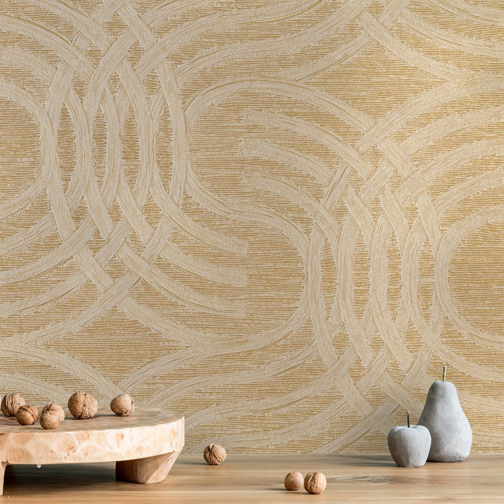 Metallic Wallpaper with Abstract Pattern AURARIA - WHITE/GOLD