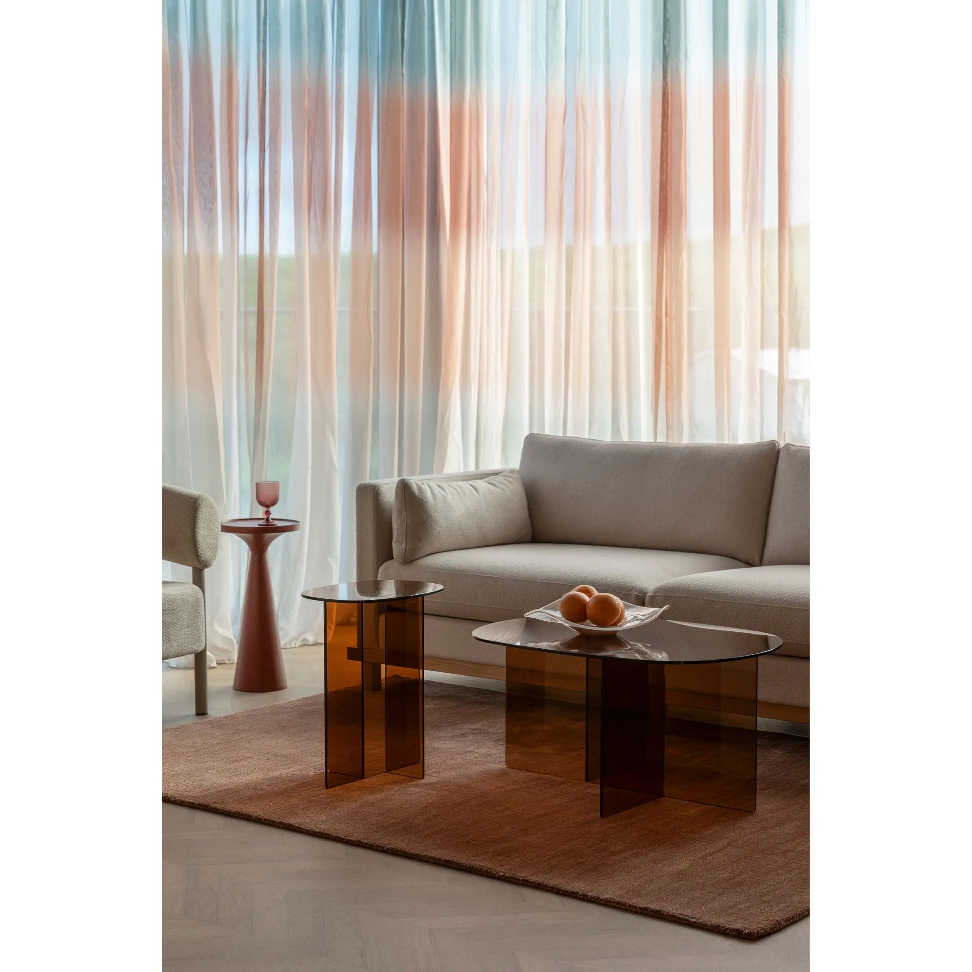 LINEA Side Table with Brown Glass