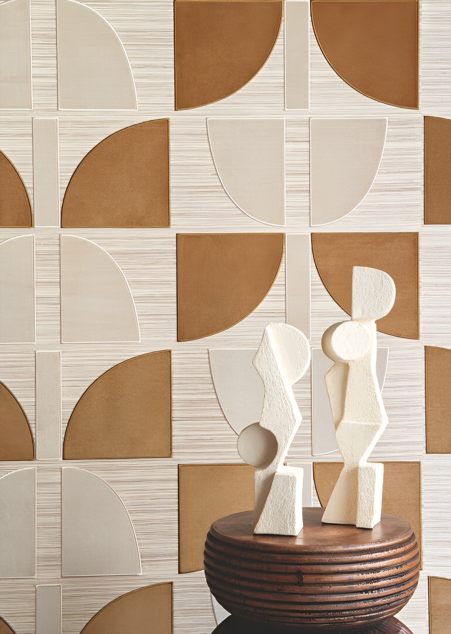 Tapete aus Pflanzenfaser mit geometrischem Muster HIKARI - BEIGE OCRE beige mit orange