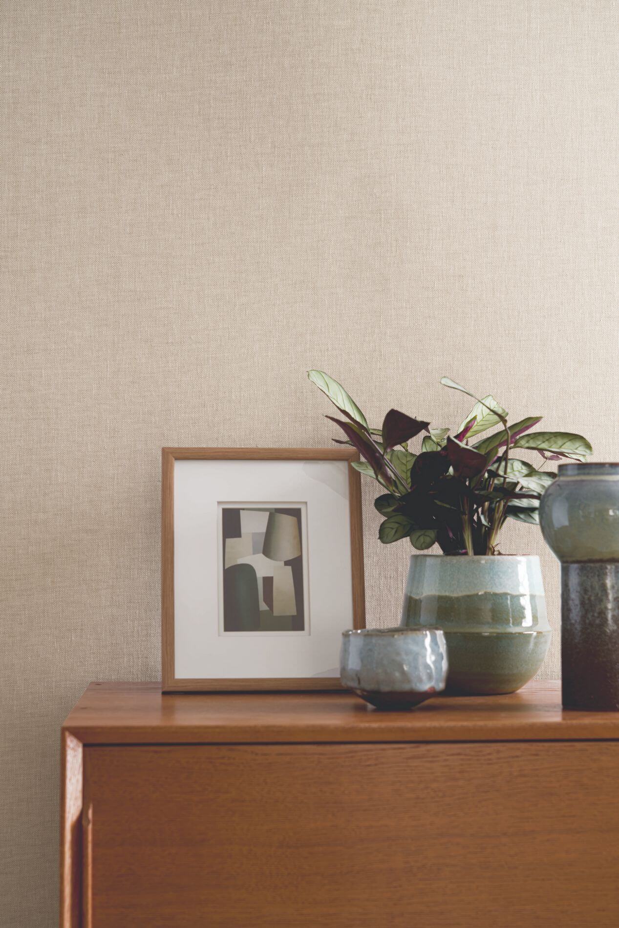 Textile wallpaper with herringbone structure ELFE - DARK BEIGE