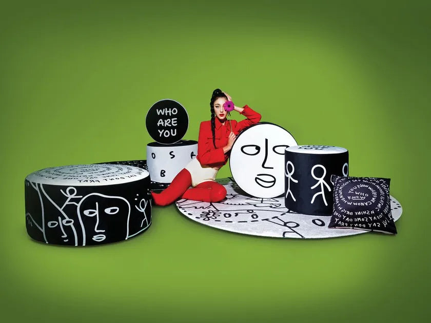 WHO ARE YOU Reversible Pillow Black and White