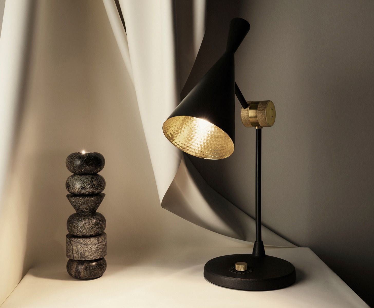 Beat black with copper table lamp