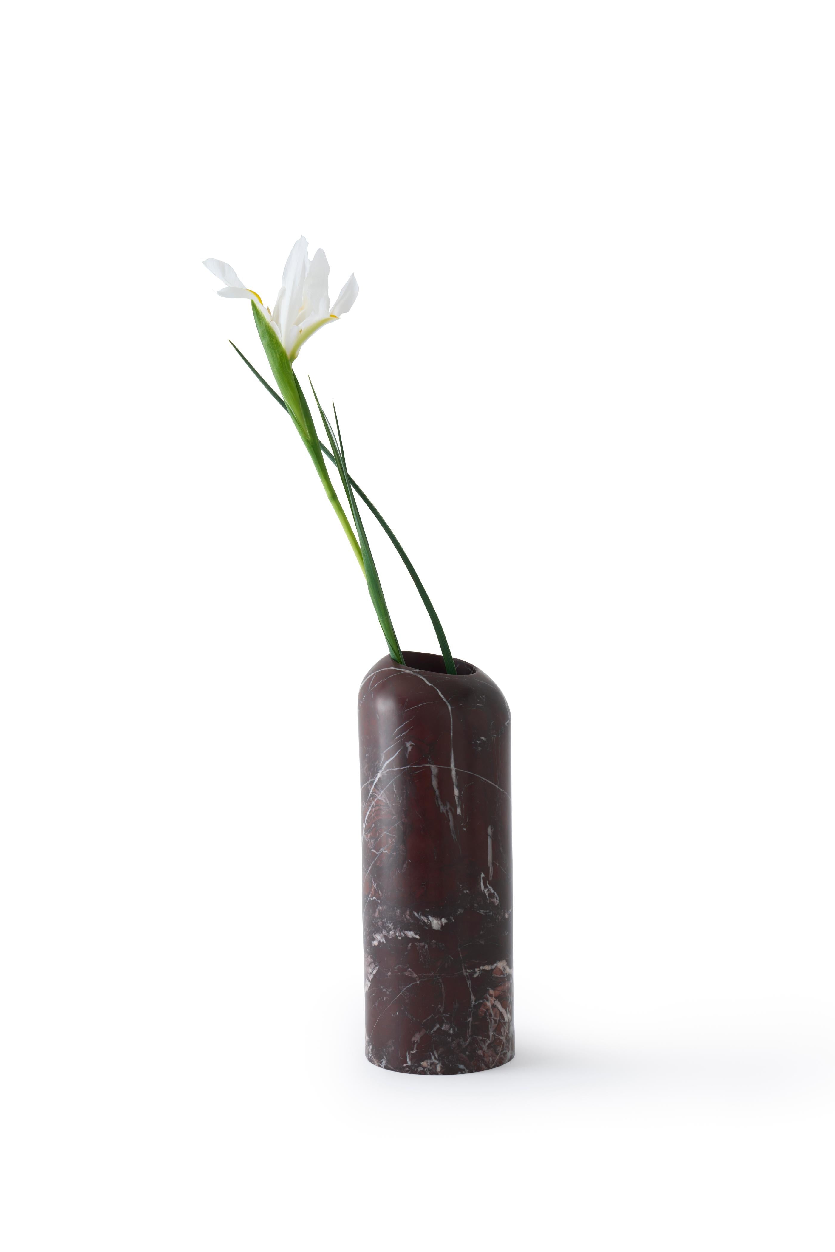 Boulder Vase in Burgundy Marble with Flamingo Design
