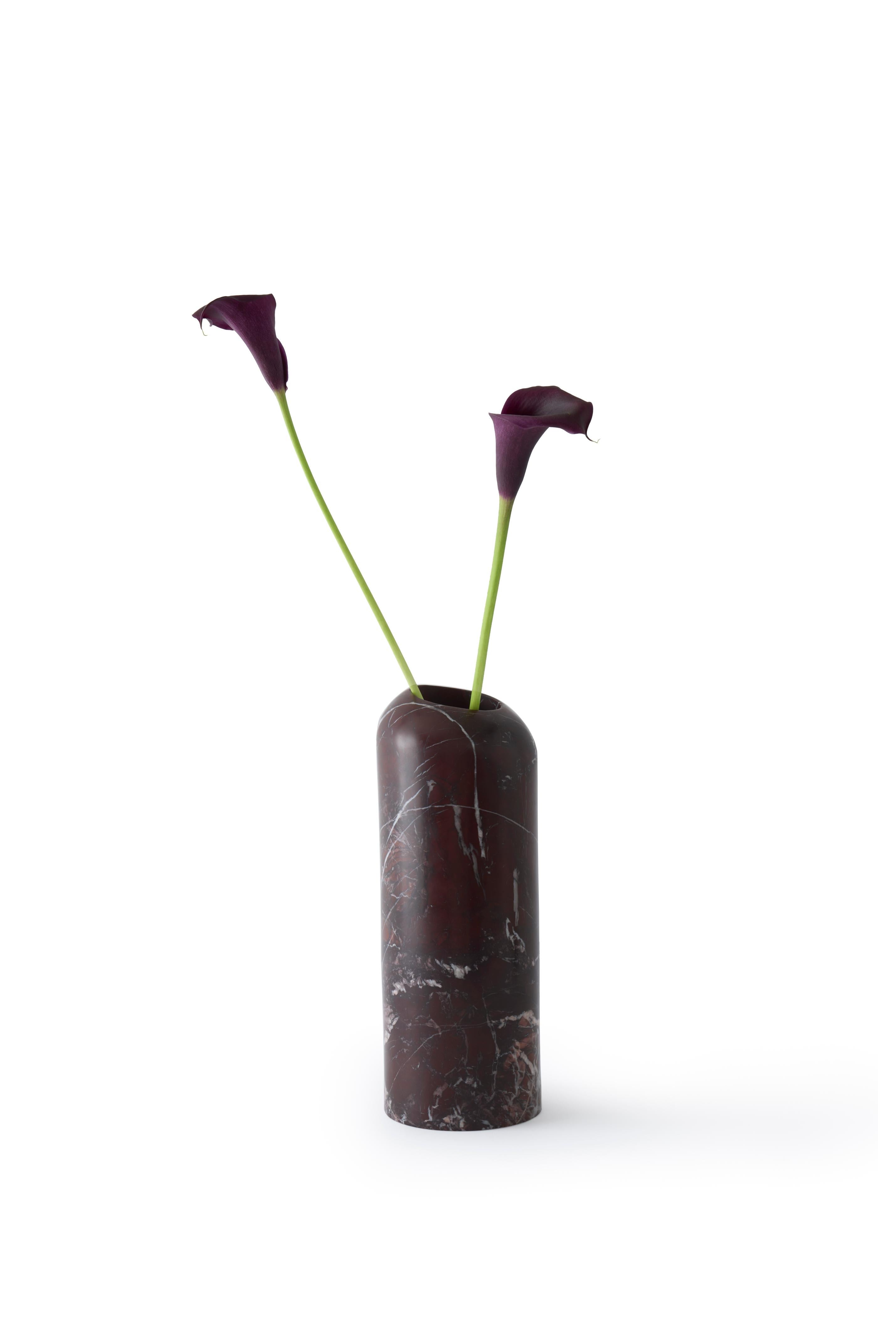 Boulder Vase in Burgundy Marble with Flamingo Design
