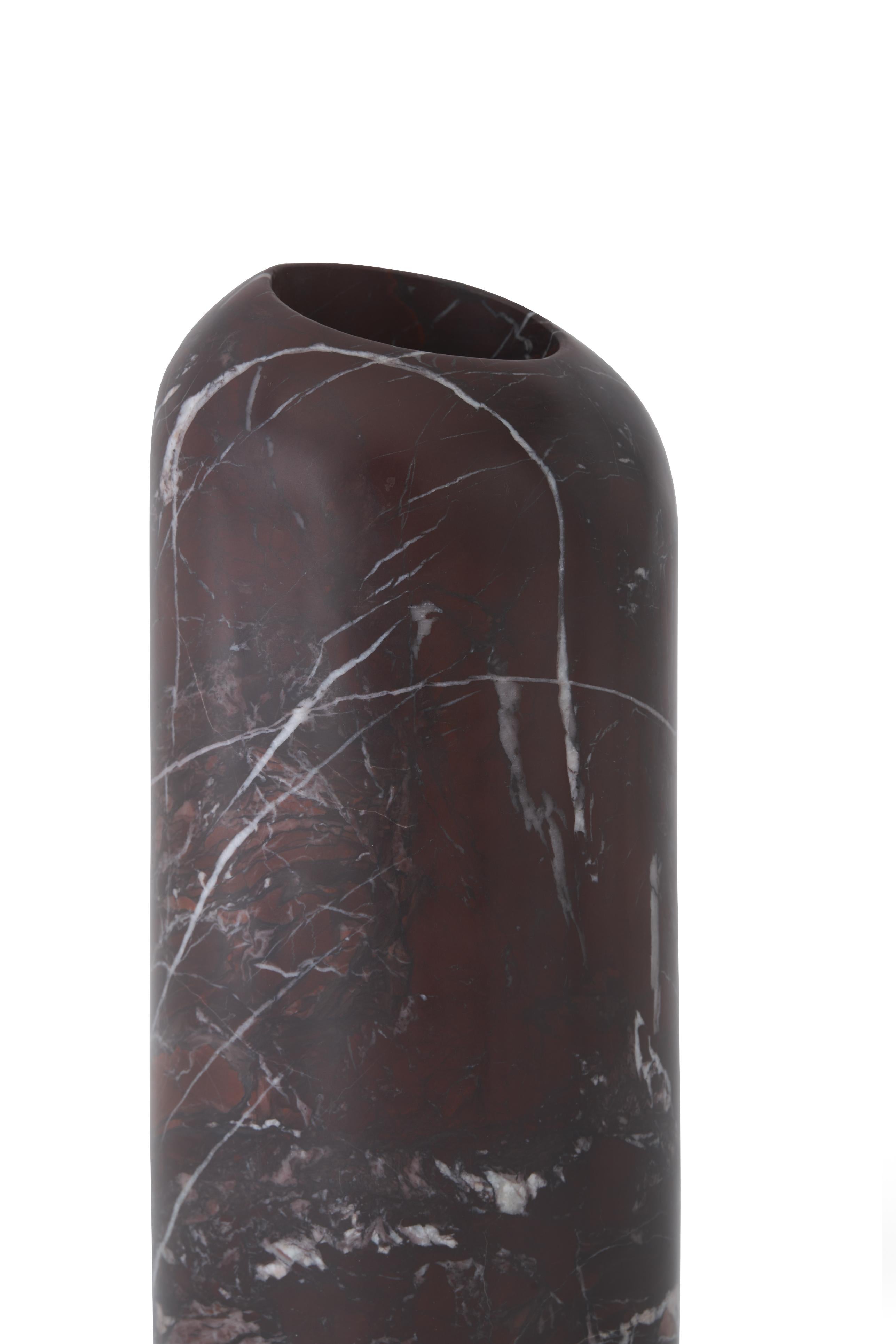Boulder Vase in Burgundy Marble with Flamingo Design