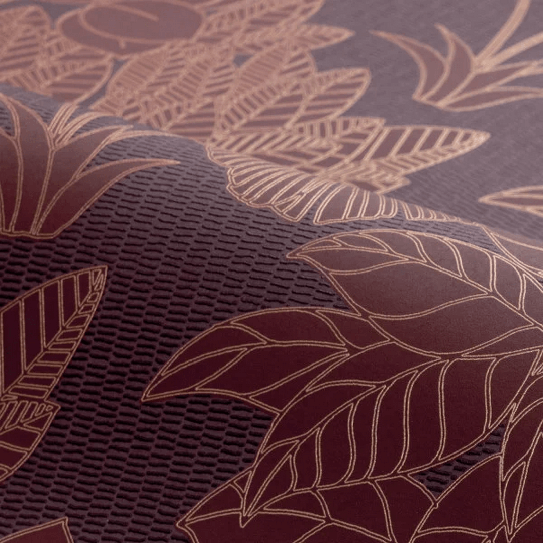 Tapeta z roślinnym wzorem INARA - POURPRE brunatny