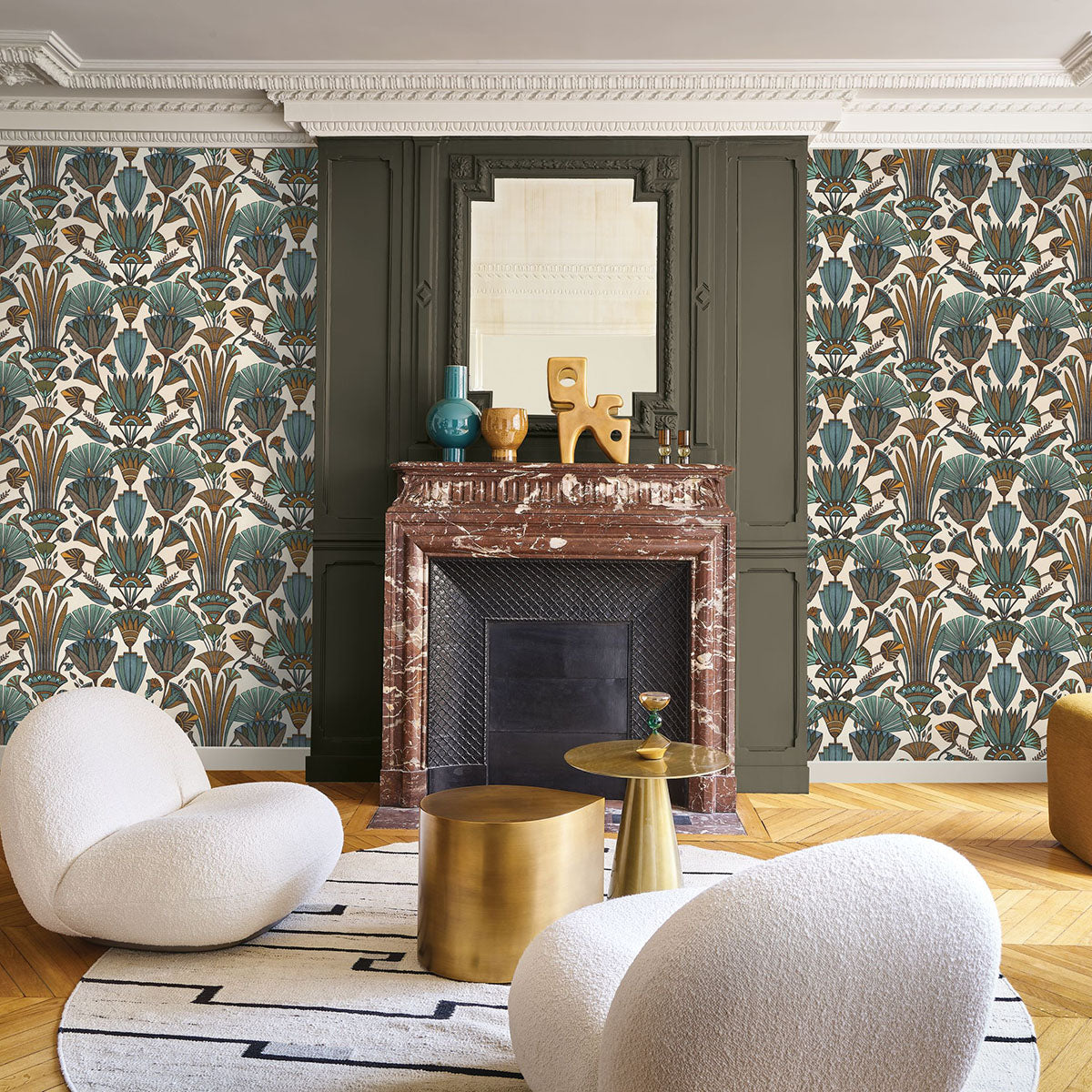 DENDERAH Floral Pattern Wallpaper - CRÈME/TERRACOTTA Cream with Terracotta