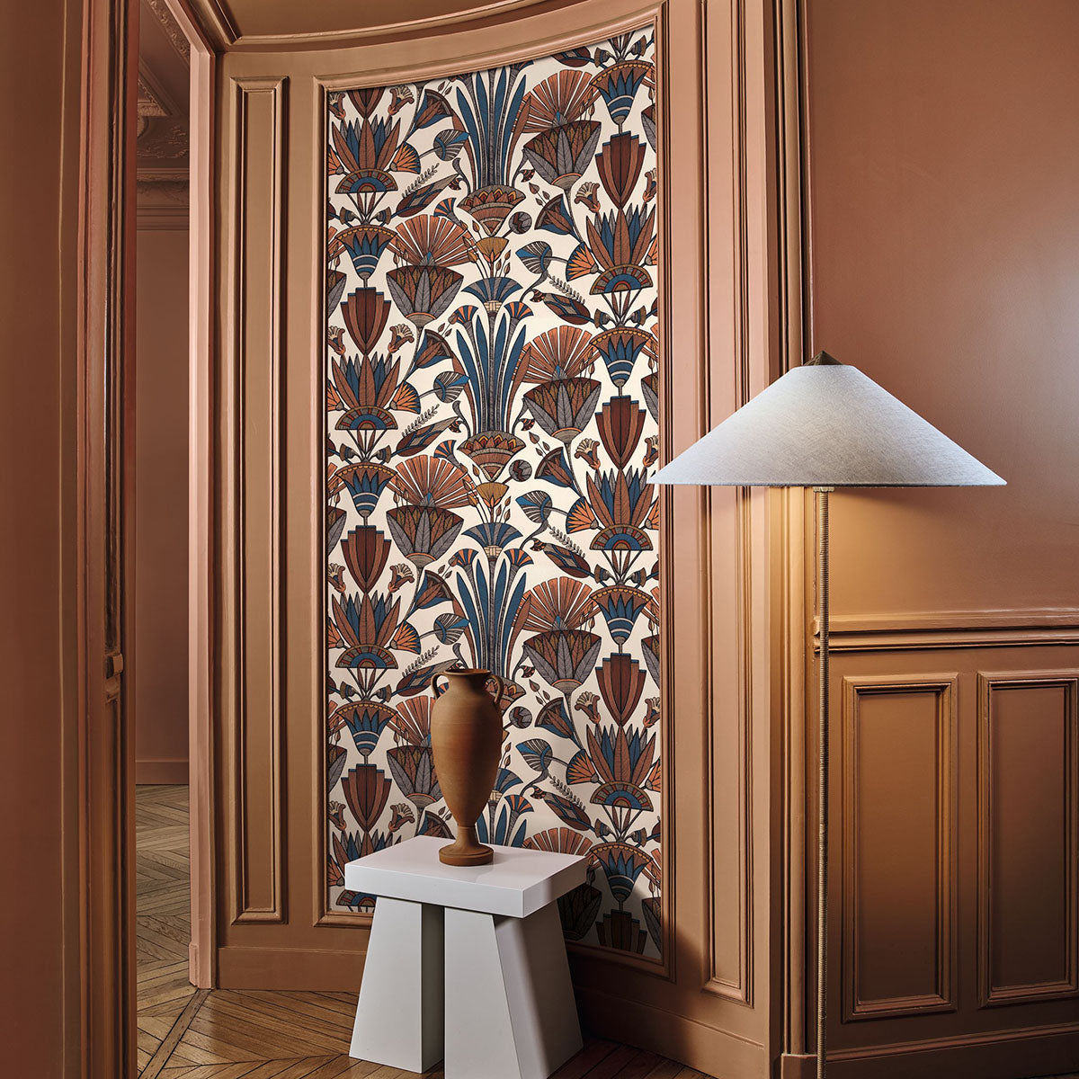 DENDERAH Floral Pattern Wallpaper - CRÈME/TERRACOTTA Cream with Terracotta