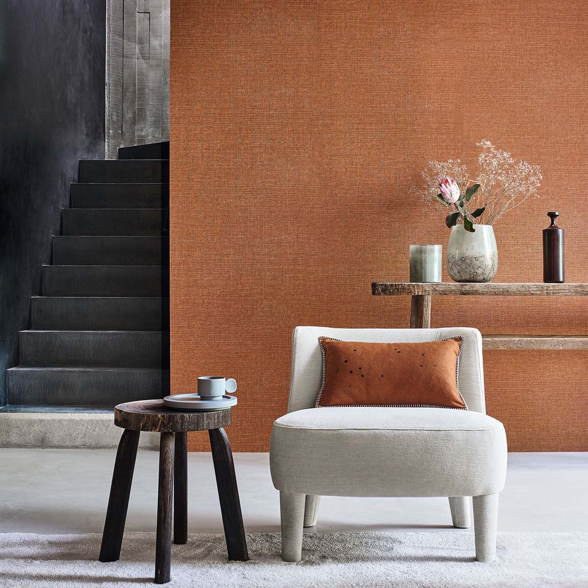 Textured wallpaper resembling canvas CARIOCA - VANILLA creamy beige