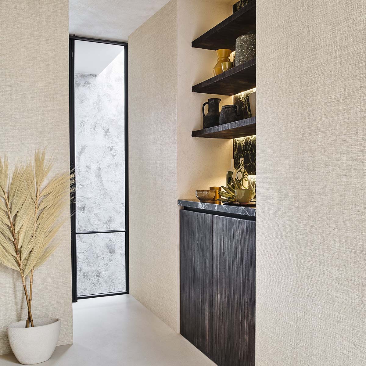 Textured wallpaper resembling canvas CARIOCA - VANILLA creamy beige