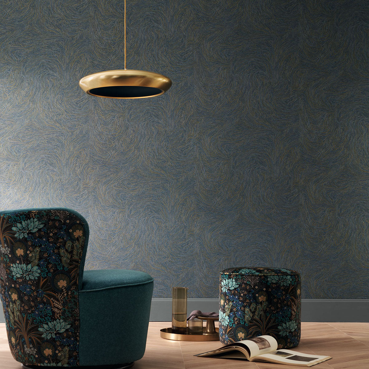Wallpaper with Abstract Pattern VOIE LACTEE - BLACK/GOLD black with gold