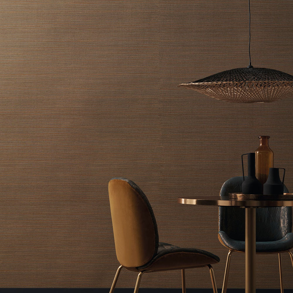 Structural wallpaper imitating plant canvas PANDAN - WALNUT brown
