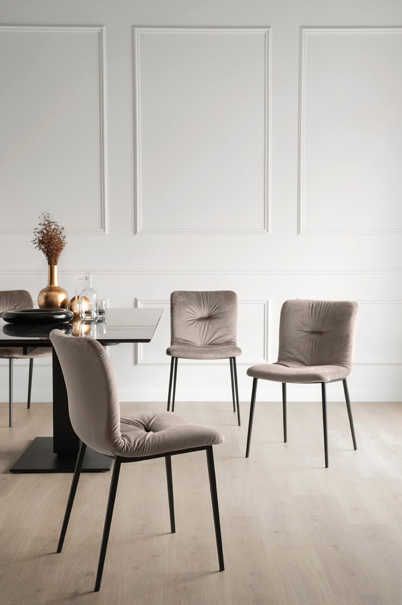 ANNIE SOFT upholstered chair with a black metal base