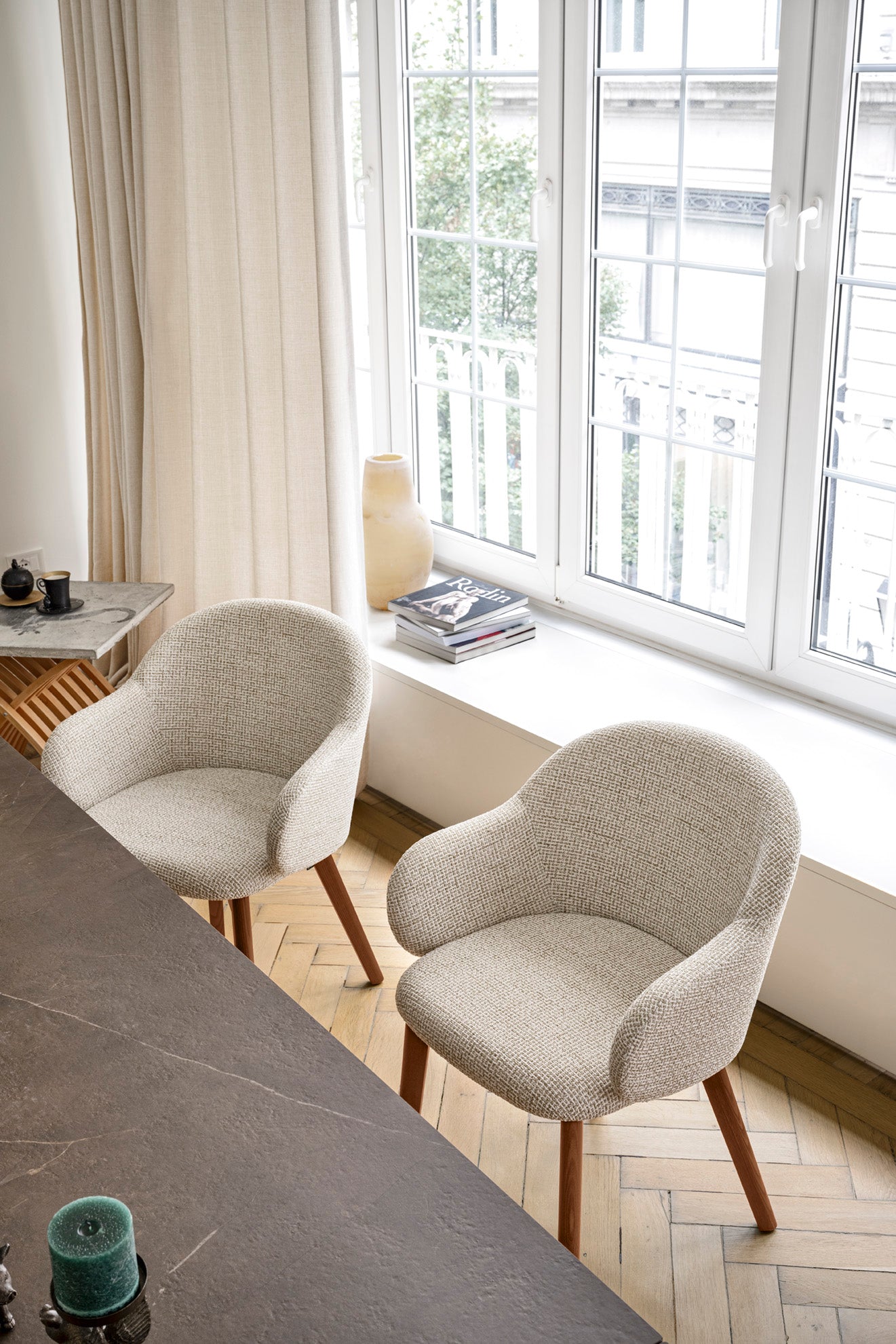HOLLY FAB Armchair upholstered with a black wooden base