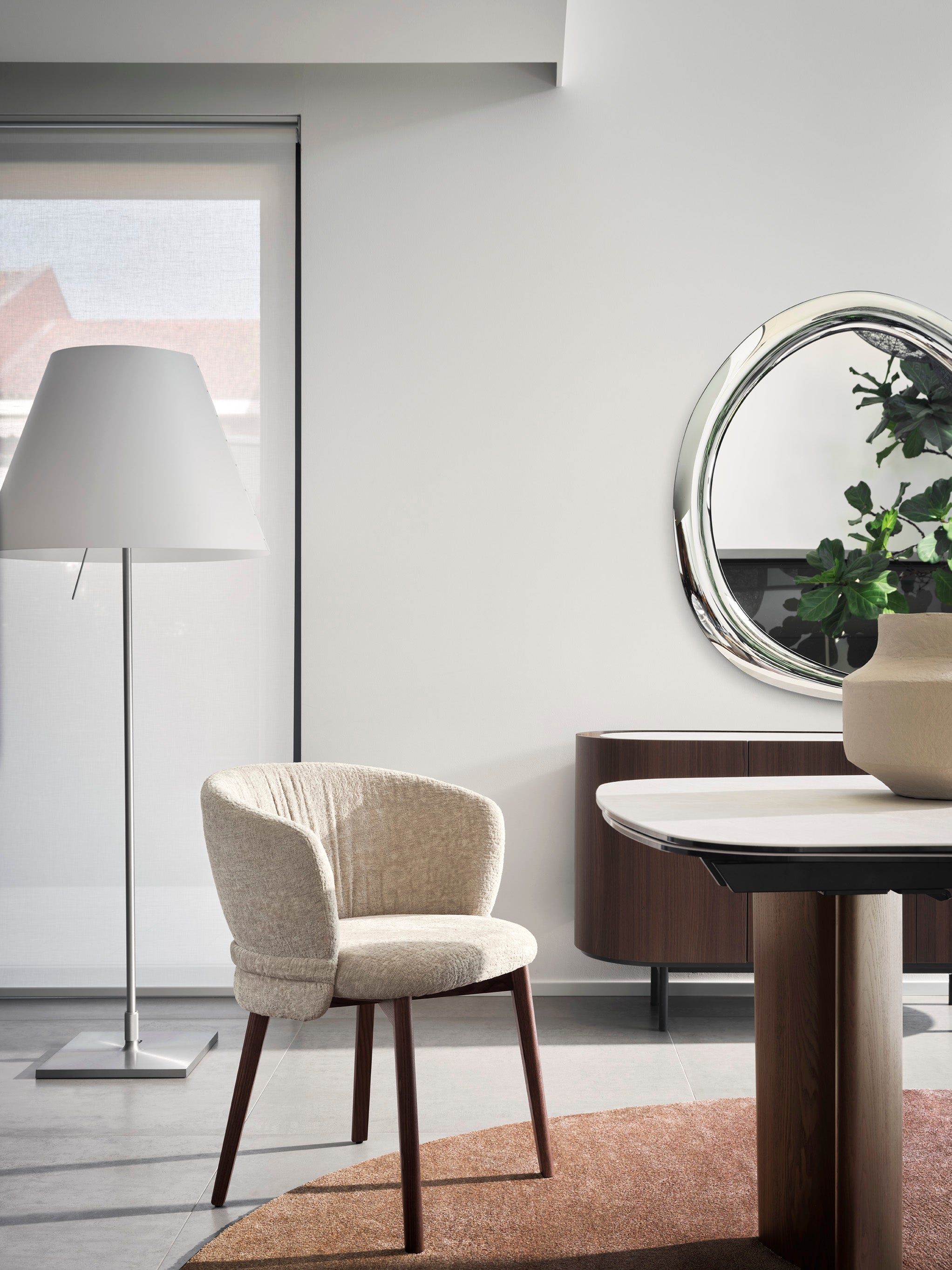 VANILLA upholstered chair with walnut base