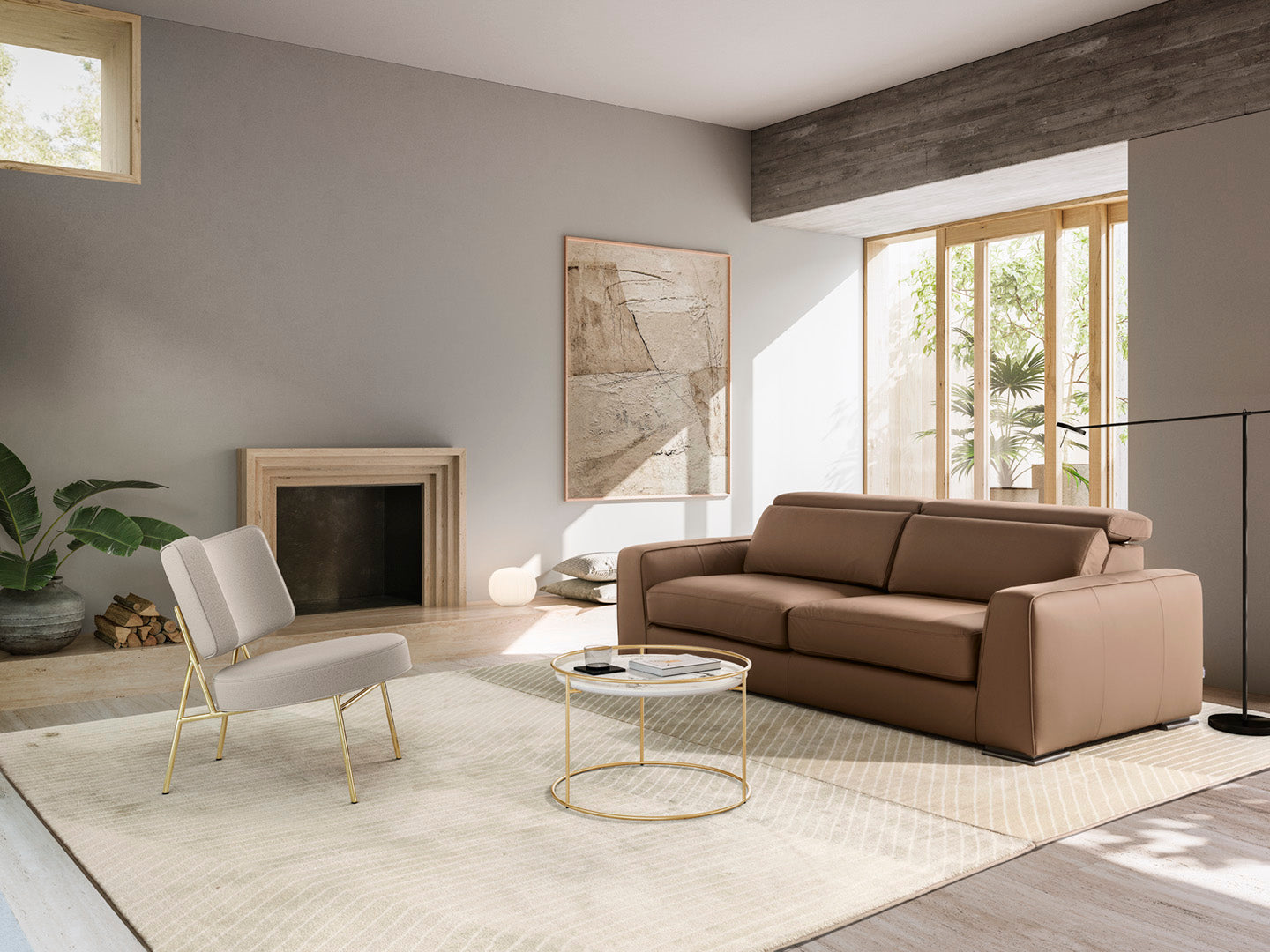 Upholstered COCO armchair with a black base