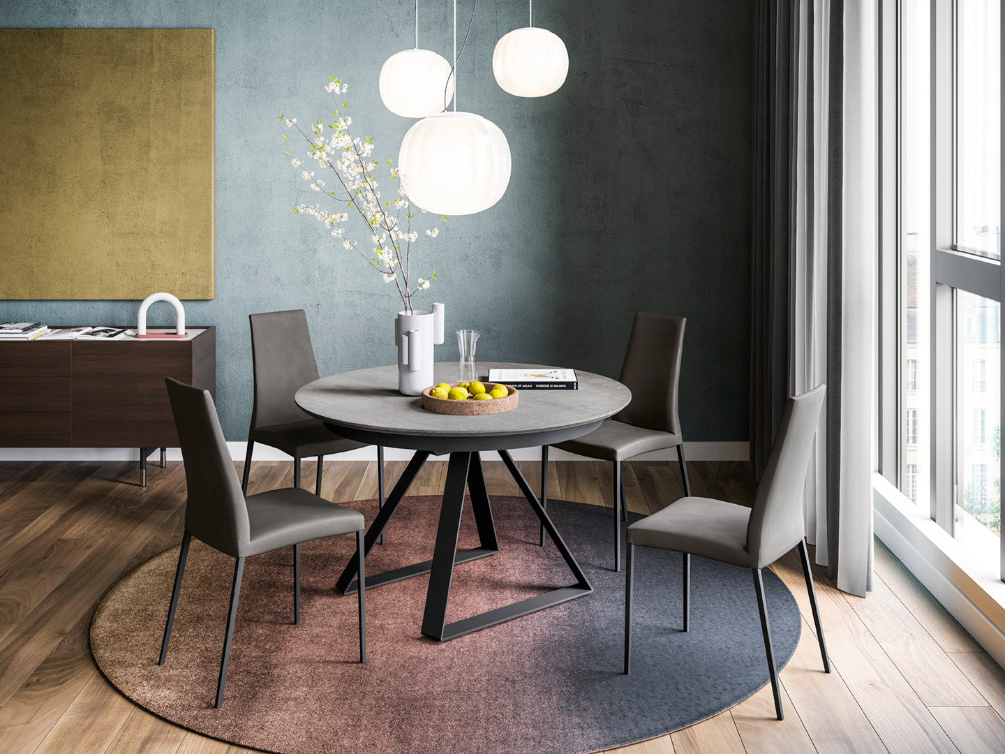 AIDA upholstered chair with a gray base