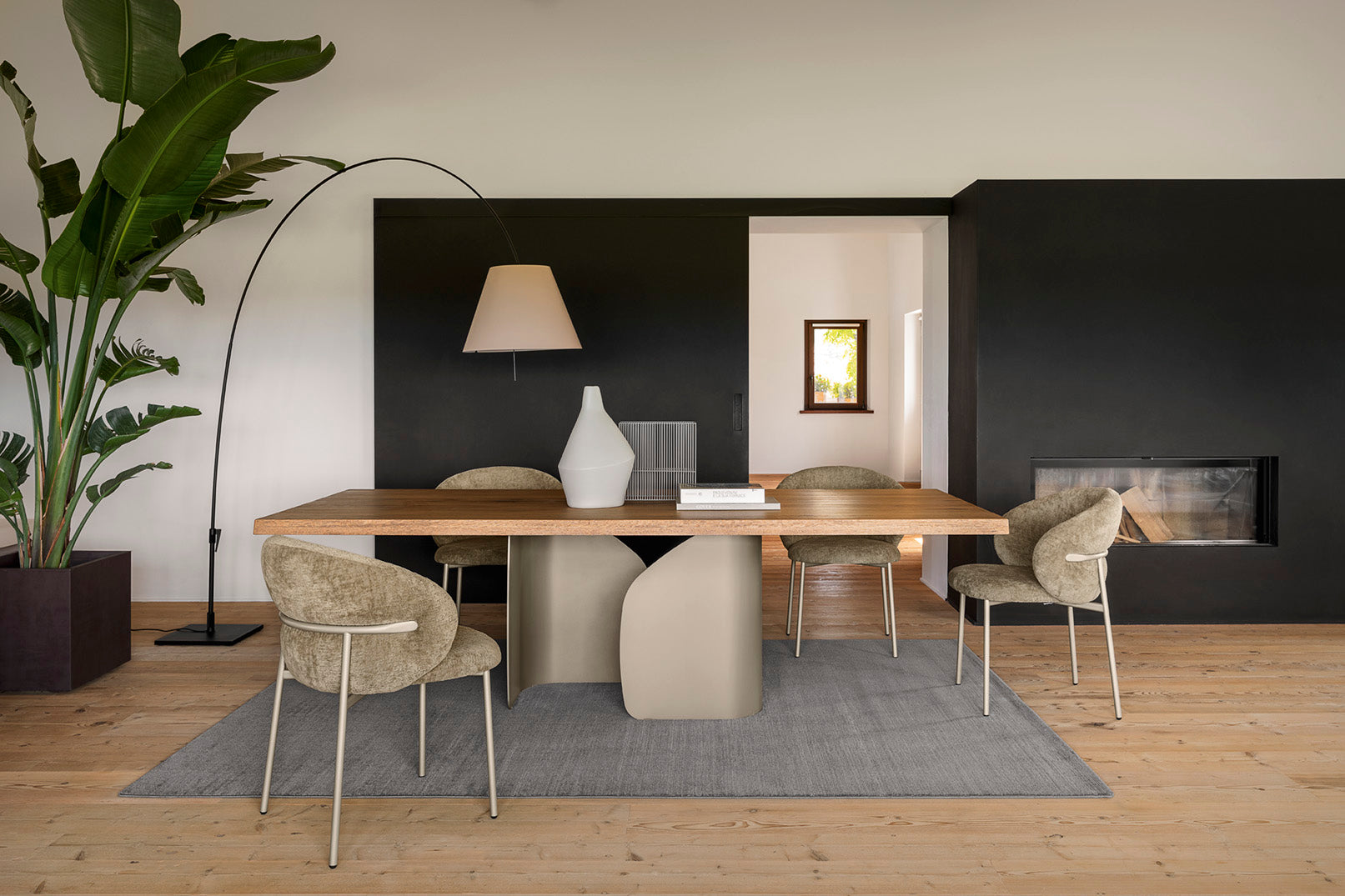 Rectangular Table TWINS Wooden Top with Black Base