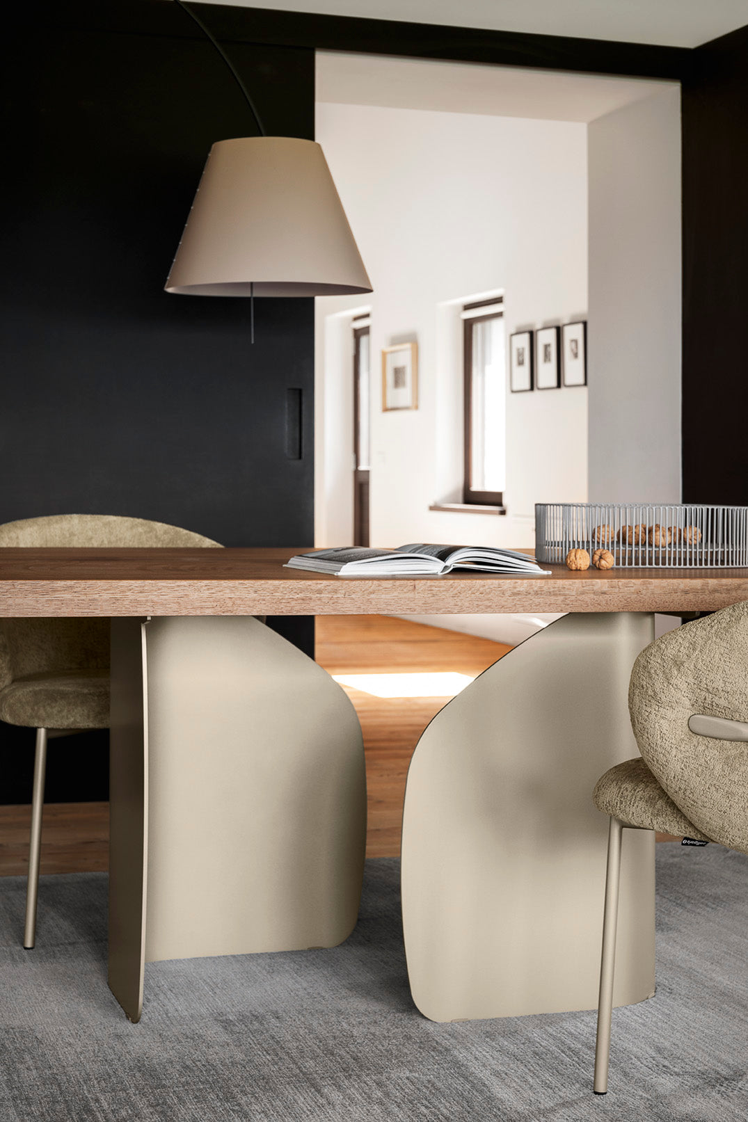 Rectangular Table TWINS Wooden Top with Black Base