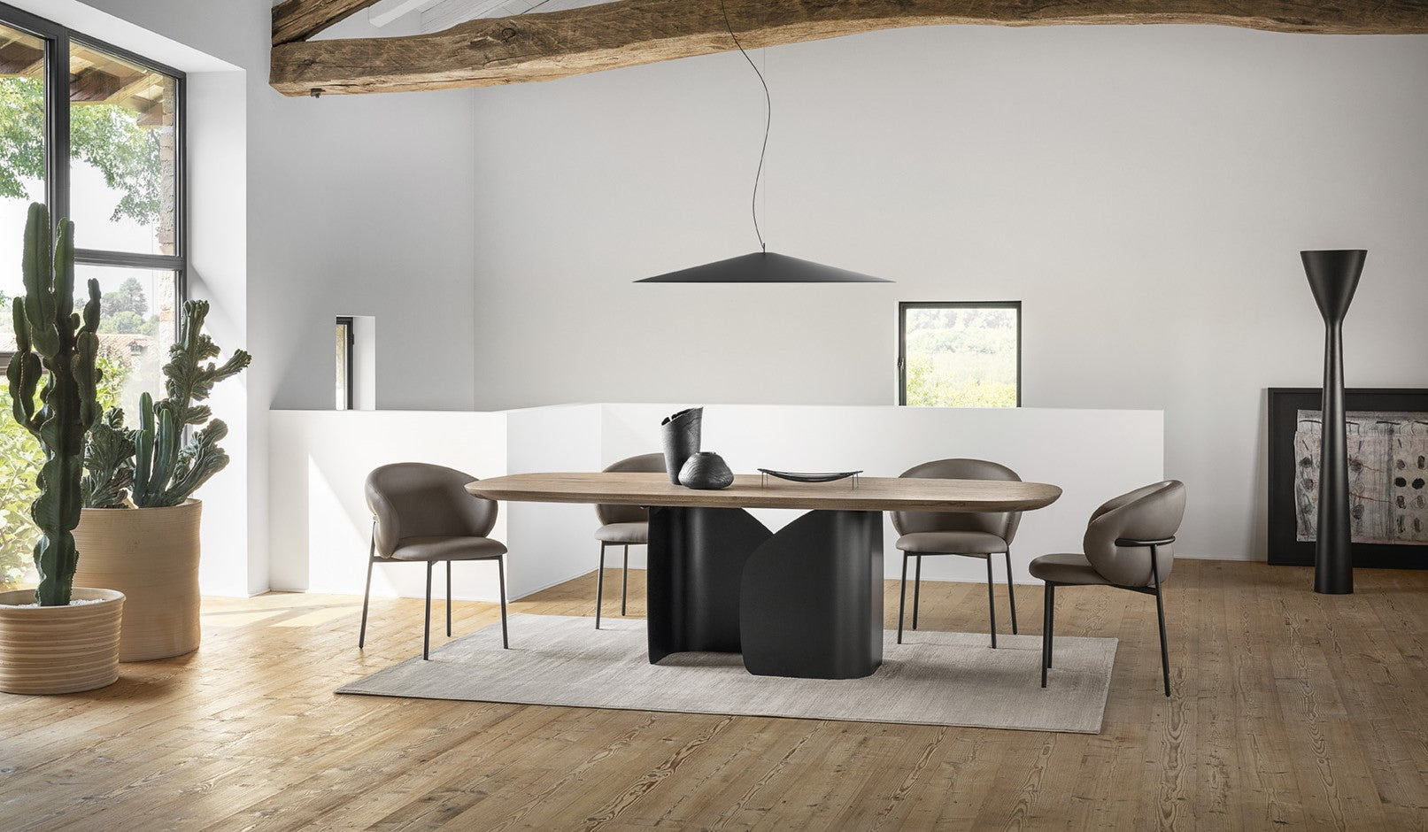 TWINS Table with Walnut Top and Brown Base