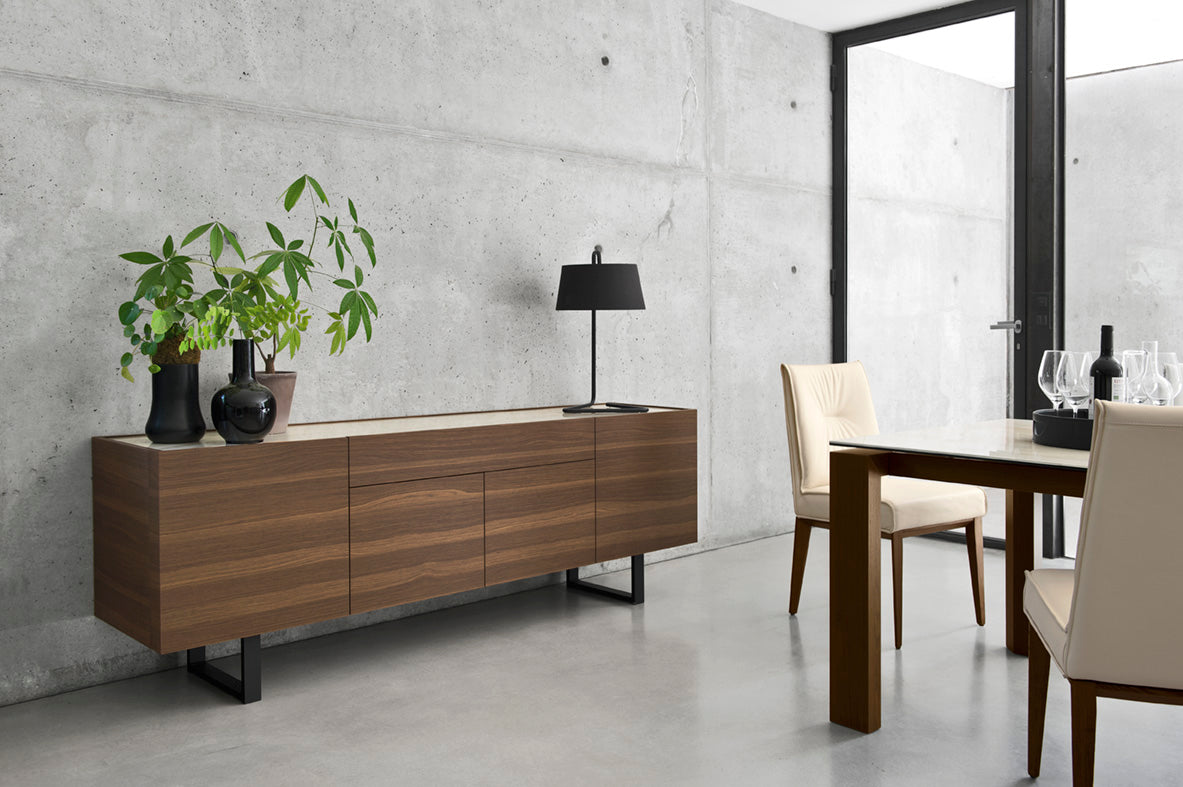 ROMY upholstered chair with a black wooden base