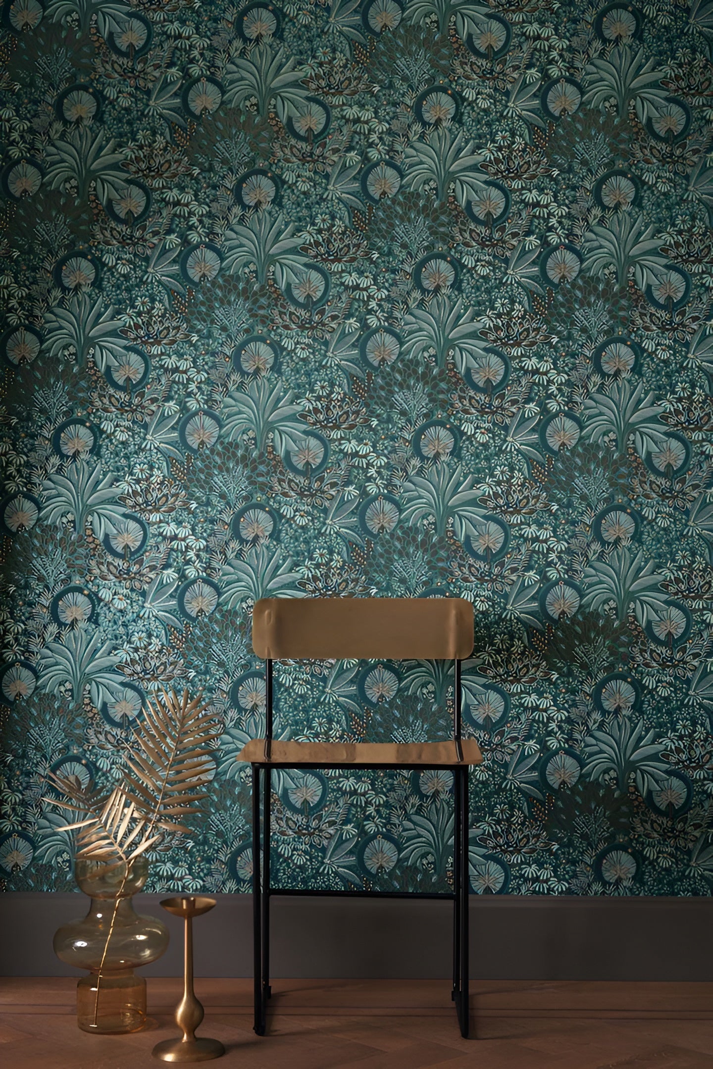 PERSEE Dark Turquoise Floral Pattern Wallpaper - TOPAZE