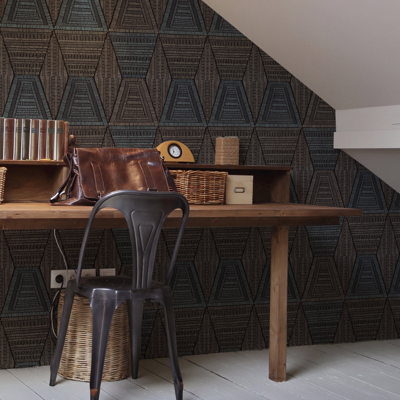 DAIA Abstract Pattern Wallpaper - NOIR/GIVRE Gray with Blue