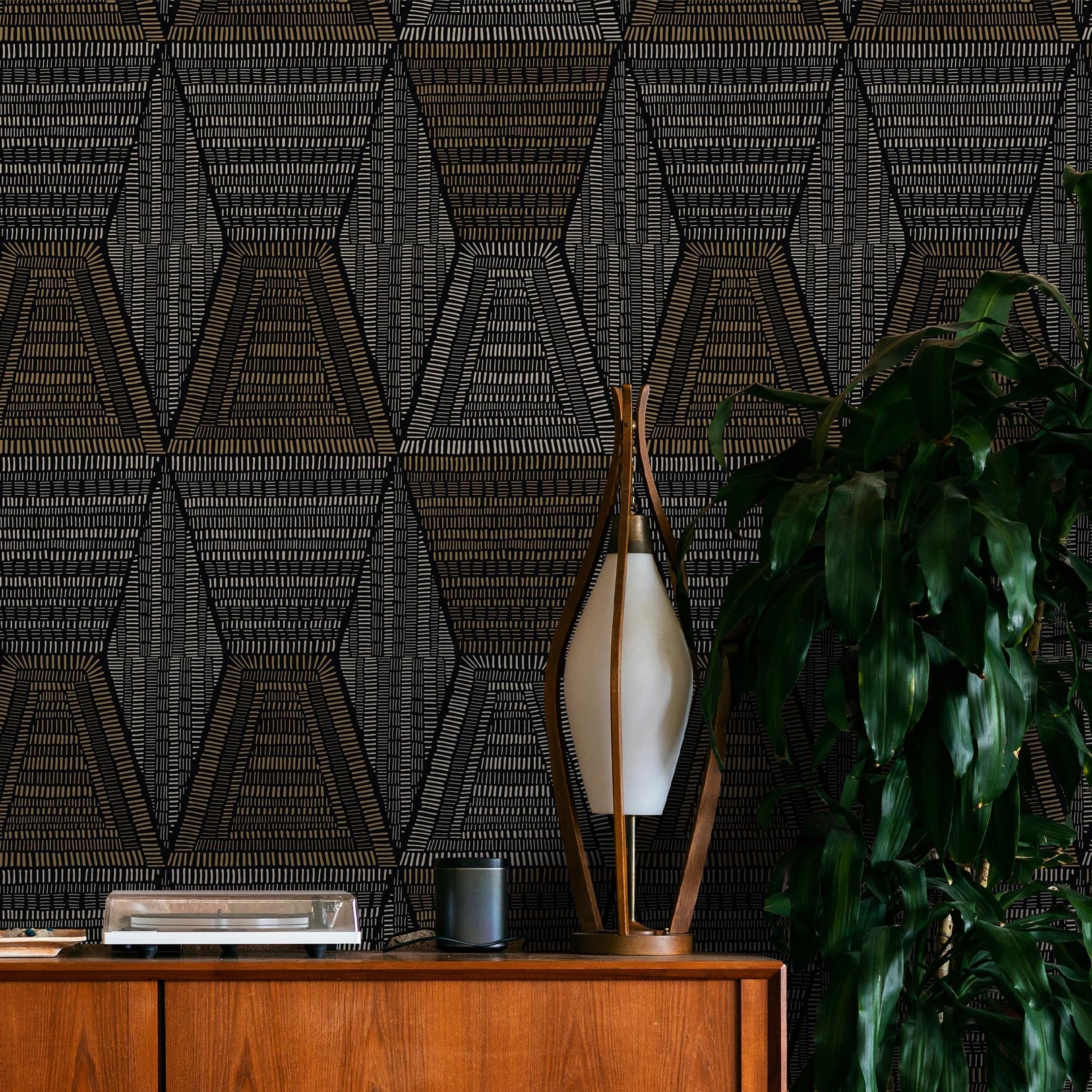 DAIA Abstract Pattern Wallpaper - MARINE Navy Blue with Brown