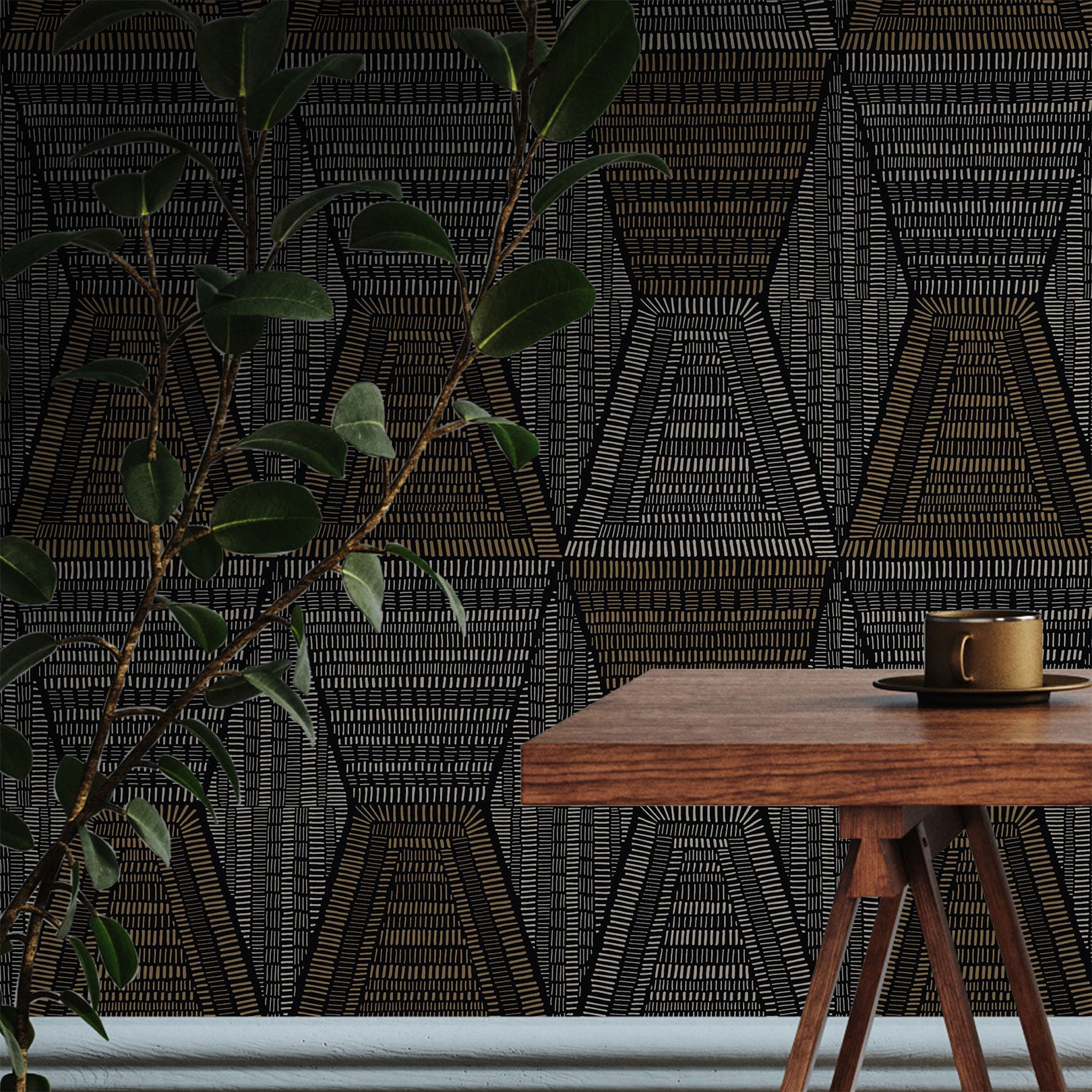 DAIA Abstract Pattern Wallpaper - MARINE Navy Blue with Brown