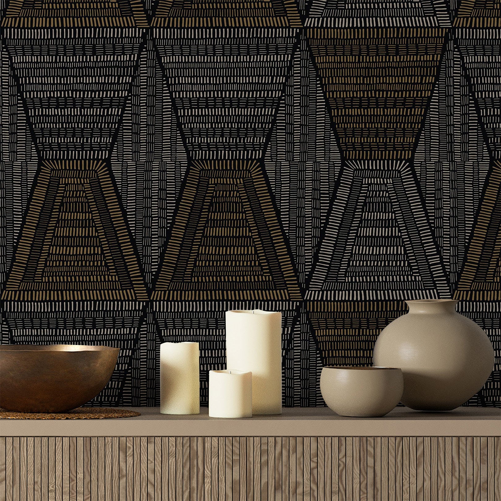 DAIA Abstract Pattern Wallpaper - MARINE Navy Blue with Brown