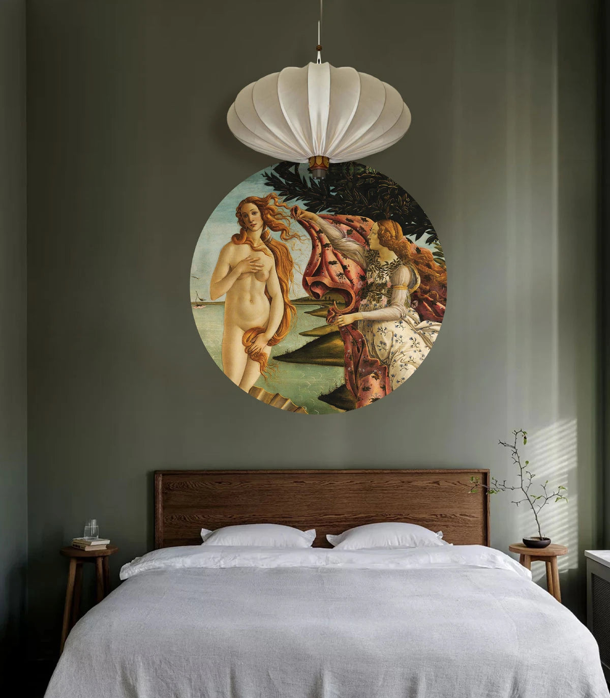 Wandbild in Kreisform DOTS - GEBURT DER VENUS grün mit blau