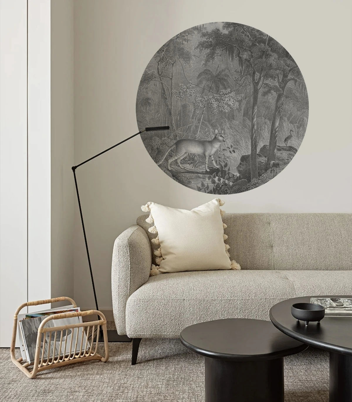 Mural w kształcie koła DOTS - JUNGLE CAT grau